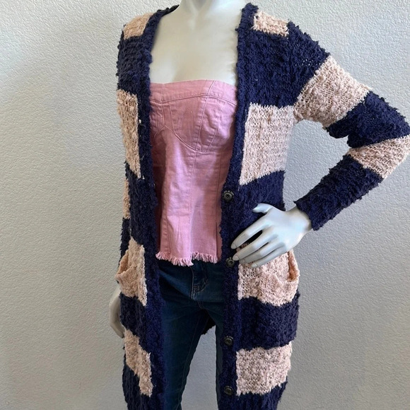 Free People XS navy combo front button cardigan - Picture 5 of 12
